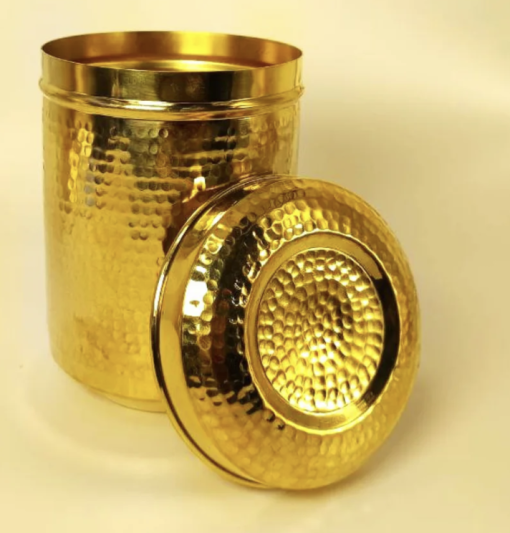 Handmade Traditional Hammered Pure Brass Pital Kitchen Storage Container 05 | Brass Storage Container | Brass Deep Dabba